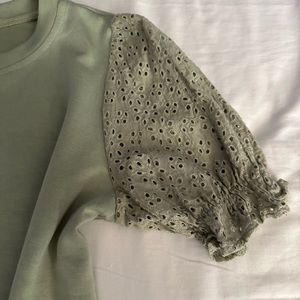 sage green dress with lace sleeve